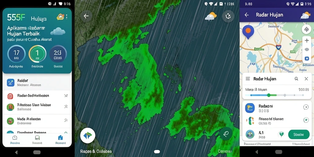 Antarmuka aplikasi 555F menampilkan radar hujan yang akurat dan mudah dimengerti.
