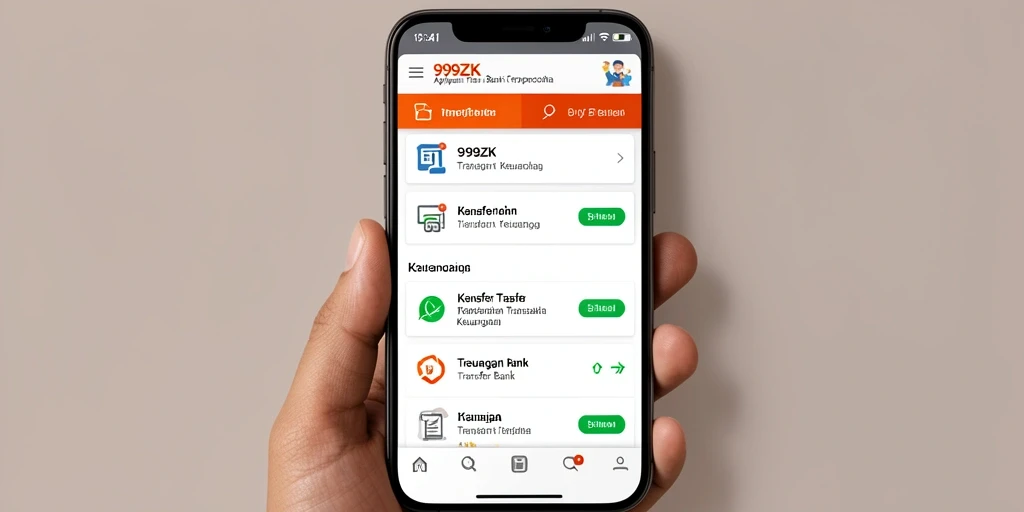 Antarmuka aplikasi 999ZK untuk transfer bank yang user-friendly.