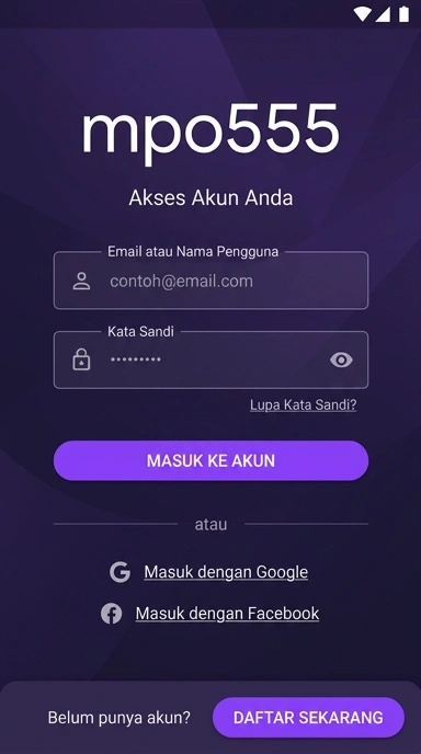 Tampilan halaman login mpo555